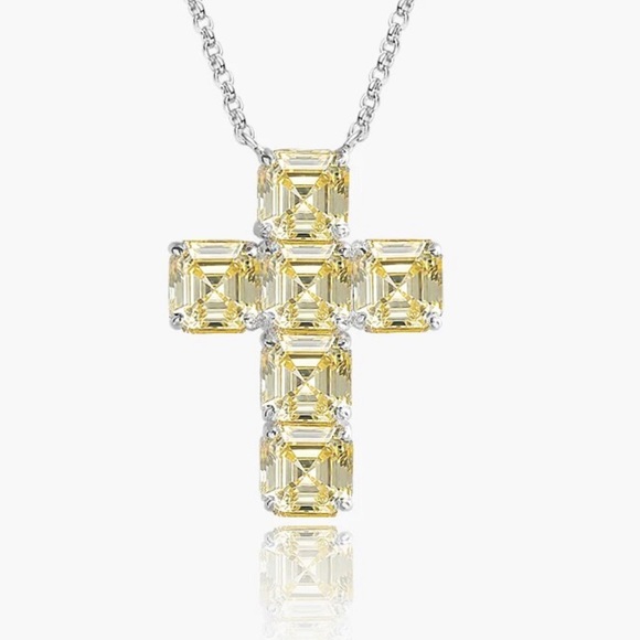 Simulated Diamond Cross 925 Silver Necklace - Picture 4 of 10